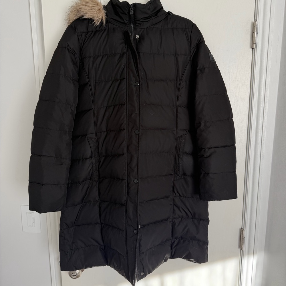 Ralph Lauren Black Puffer Coat with Faux Fur Hood